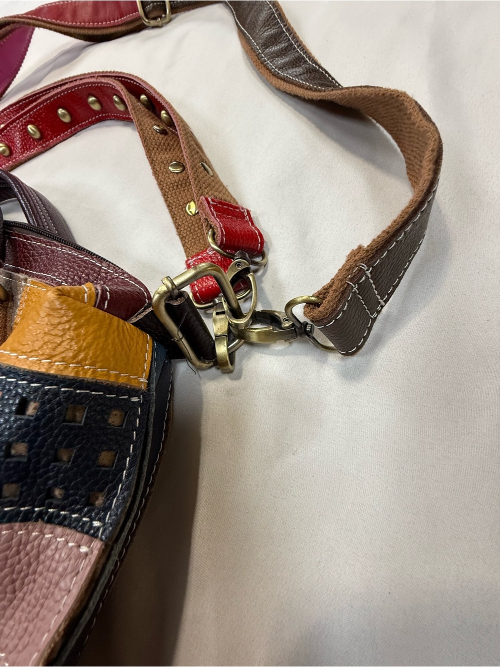 Colorful Striped Leather Shoulder Bag with Studded Strap - Picture 7 of 13